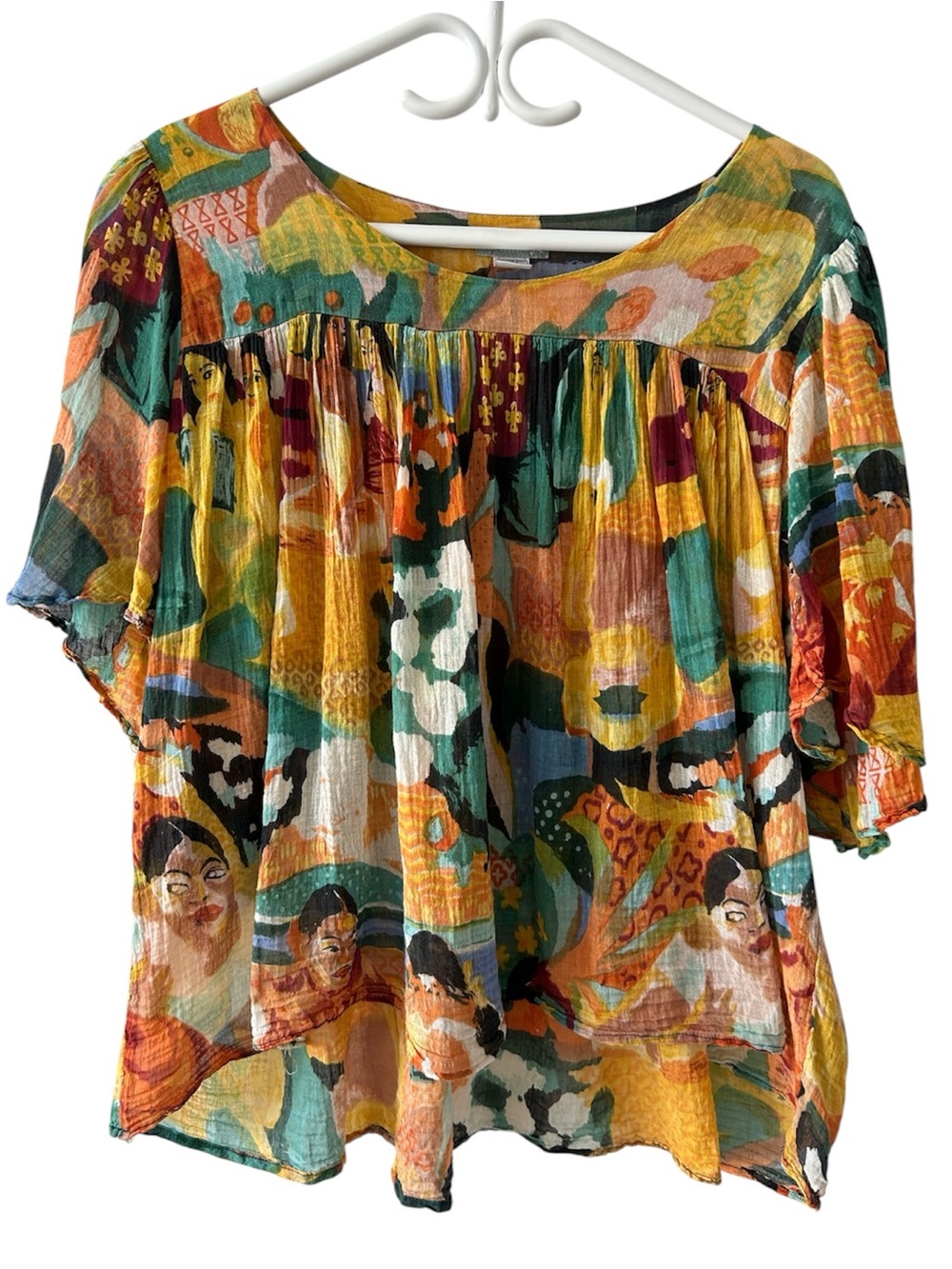 Urban Renewal Colourful Upcycled Flowy Short Sleeve Boho Top